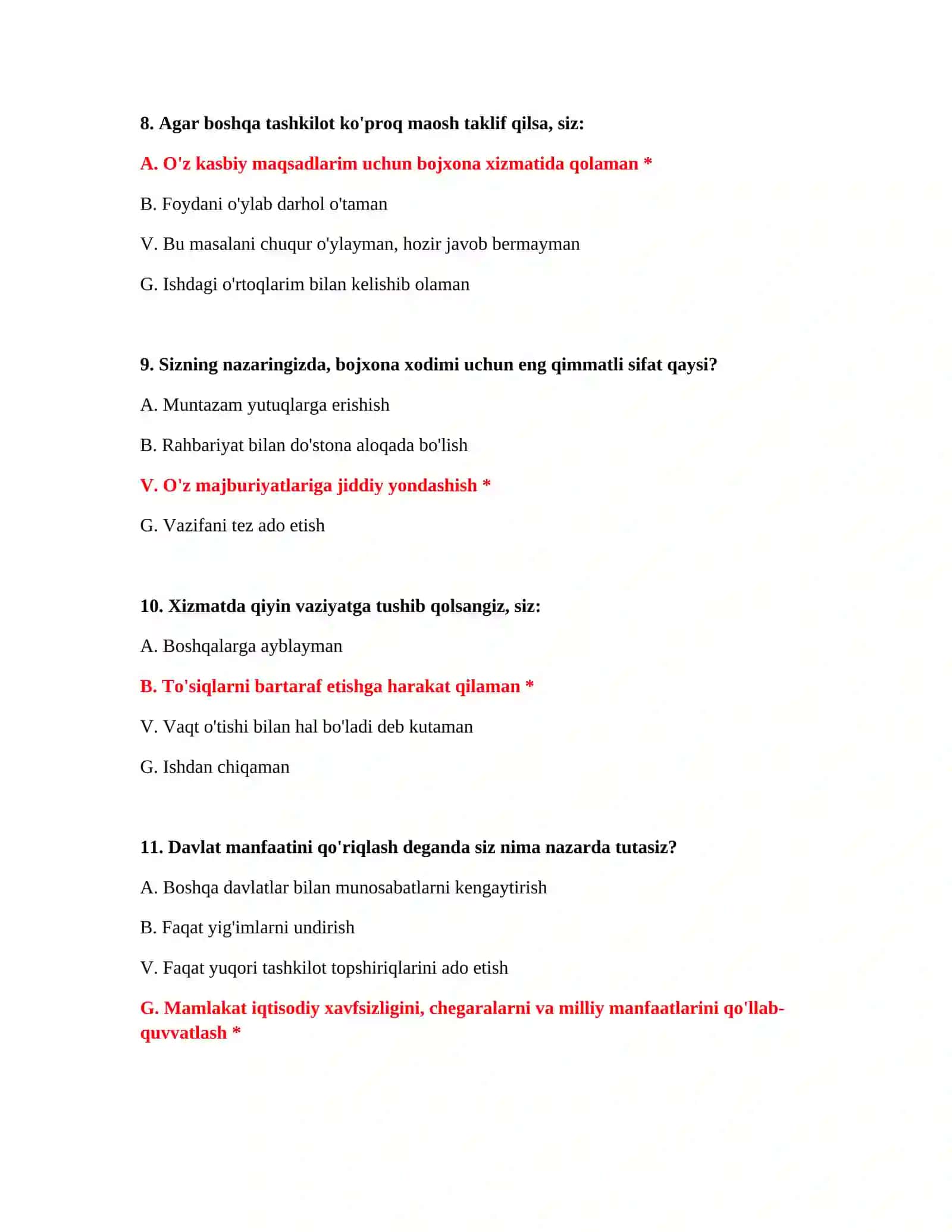 Bojxona rasmiylashtiruvi test savollari 4