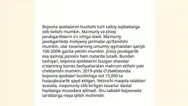 Bojxona ishi fanidan mustaqil ishi 4