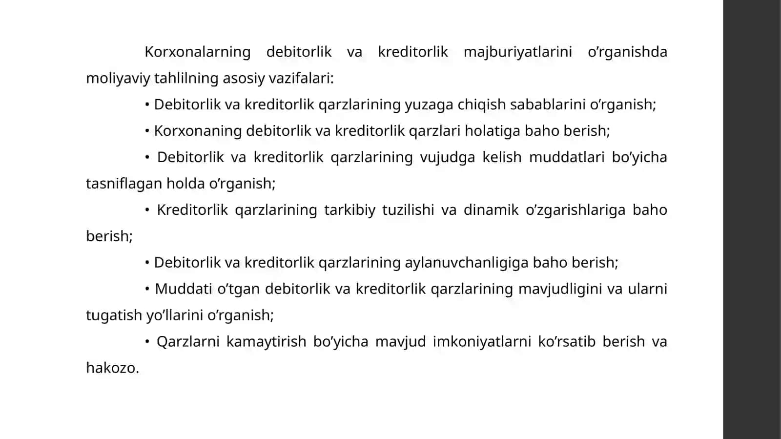 Debitorlik va kreditorlik qarzlarining kamaytirish yoʻllari 4
