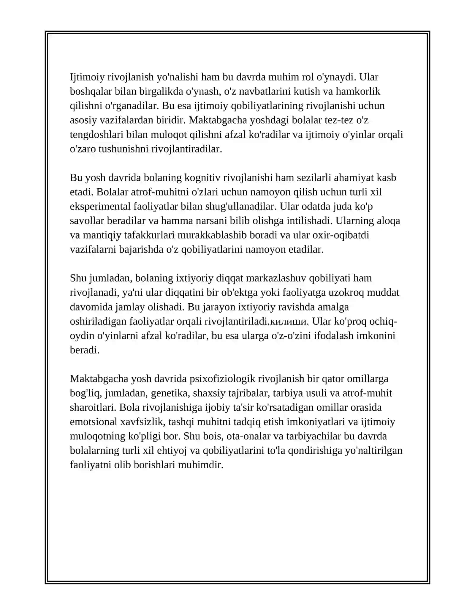 MAKTABGACHA YOSH DAVRIDA PSIXOFIZIALOGIK TARAQQIYOTNING UMUMIY TAVSIFI 4