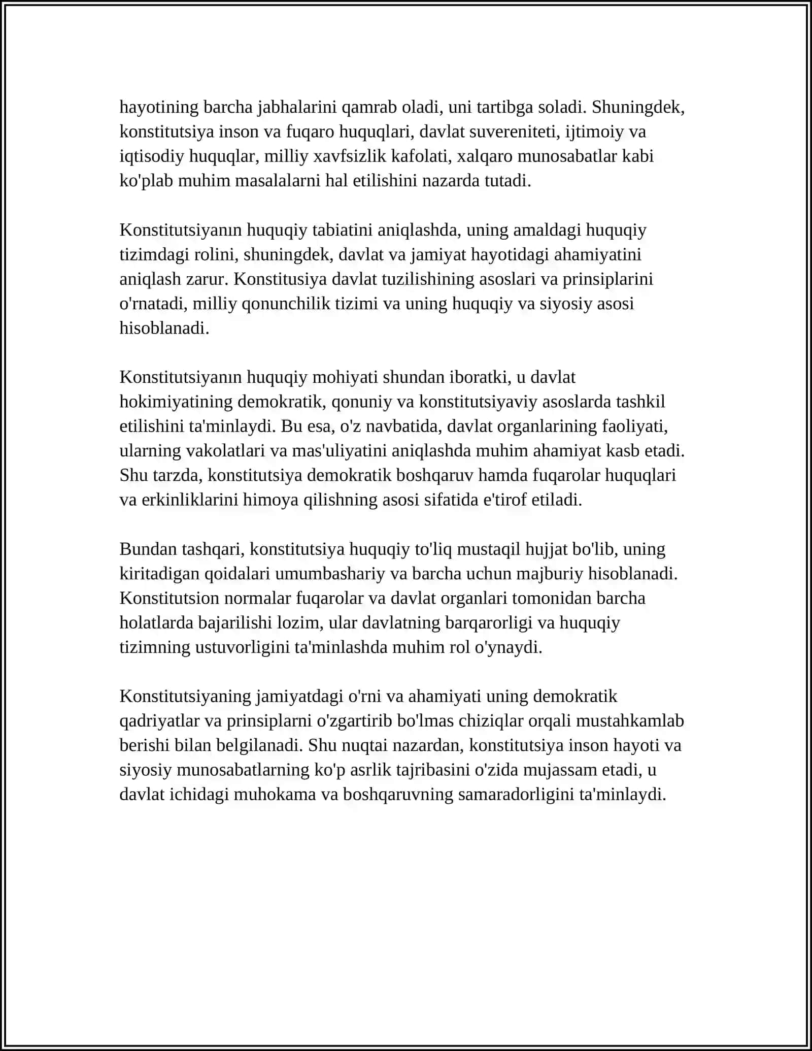 KONSTITUTSIYA TUSHUNCHASI, KONSTITUTSIYALAR TARIXI. KONSTITUTSIYANING ASOSIY PRINSIPLARI VA FUNKSIYALARI 4