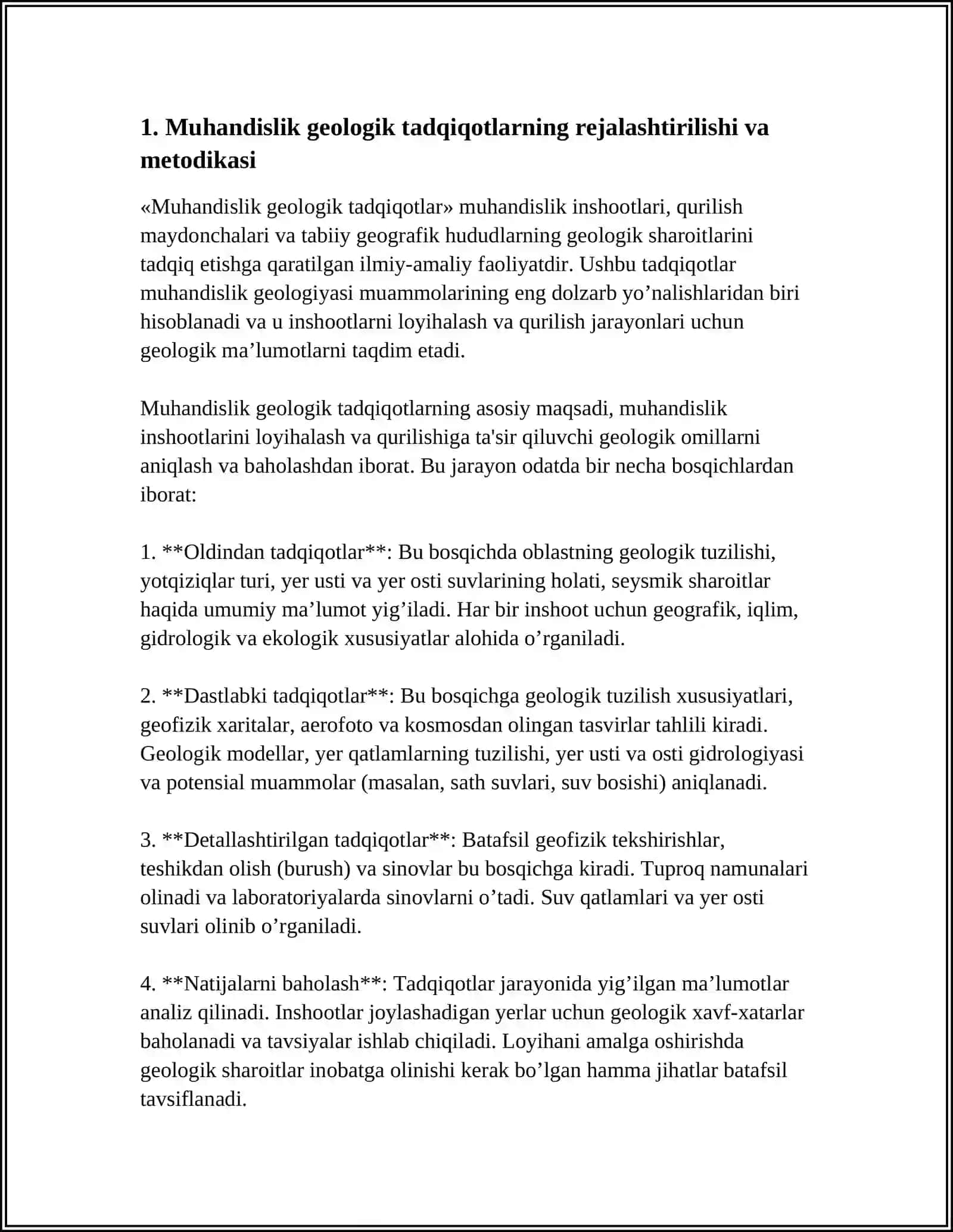 MUHANDISLIK GEOLOGIK TADQIQOTLAR VA GEODEZIK REJALASH ASOSLARINI YARATISH 4