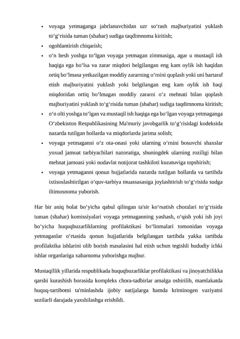 Voyaga ETMAGANLAR ISHLARI BO‘YICHA IDORALARARO KOMISSIYALARNING ASOSIY VAZIFALARI 4