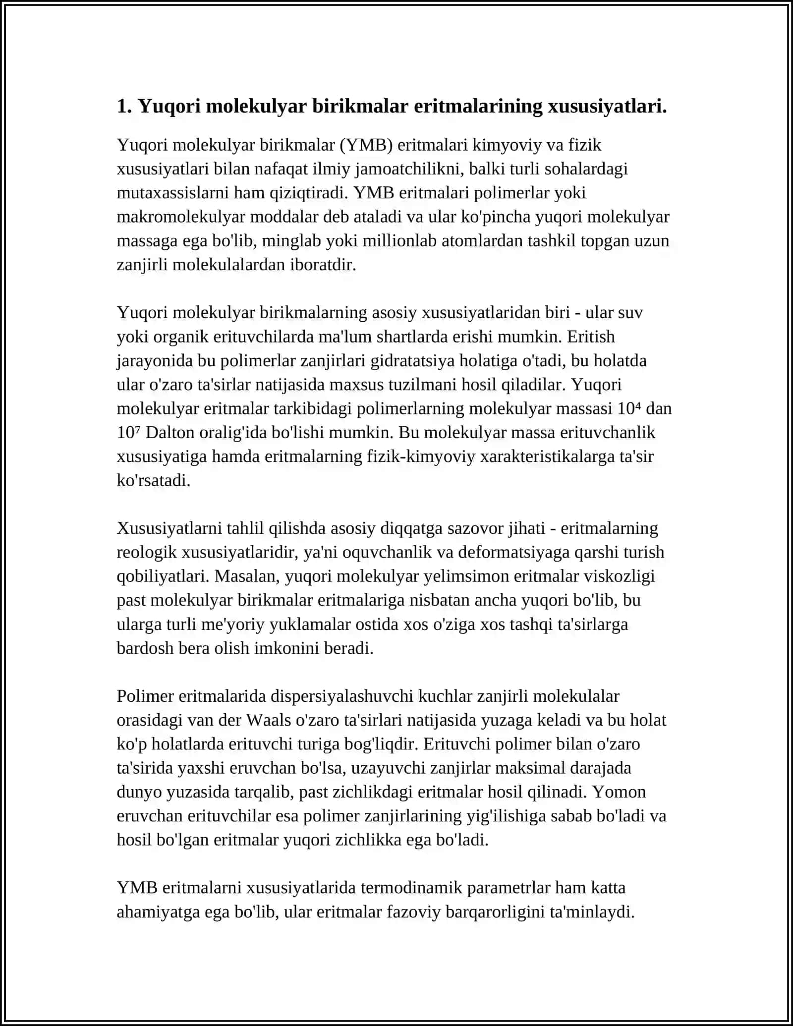 YUQORI MOLEKULYAR BIRIKMALAR ERITMALARINING XOSSALARI 4