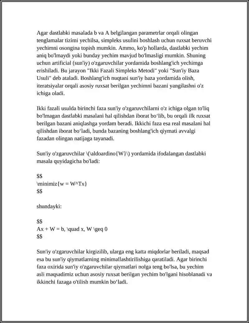 SIMPLEKS USULIDA BOSHLANGICH NUQTANING TANLANISHI 4