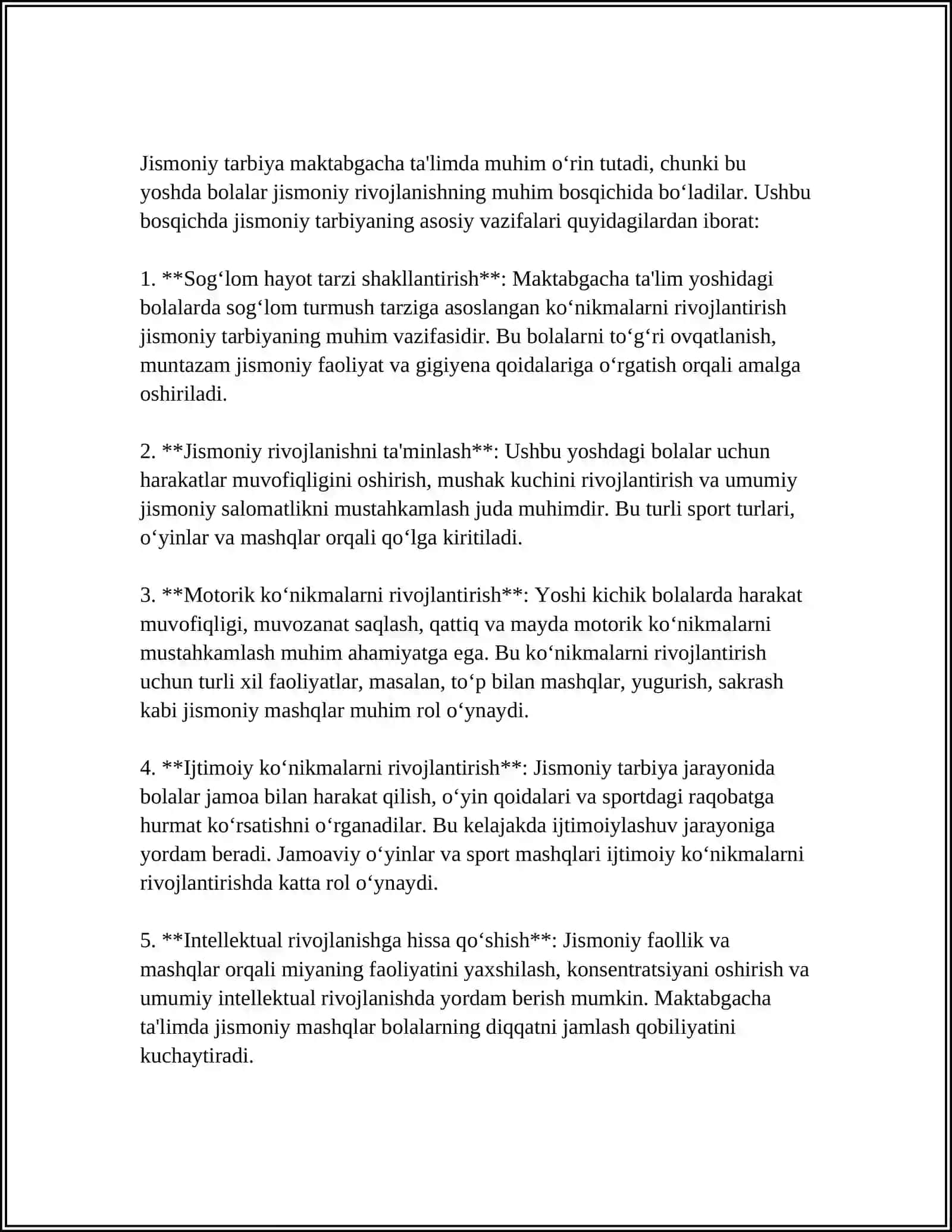 MAKTABGACHA TAʼLIM TASHKILOTLARIDA JISMONIY TARBIYA USULLARI. MAKTABGACHA YOSHDAGI BOLALAR JISMONIY TARBIYASINING VAZIFALARI 4