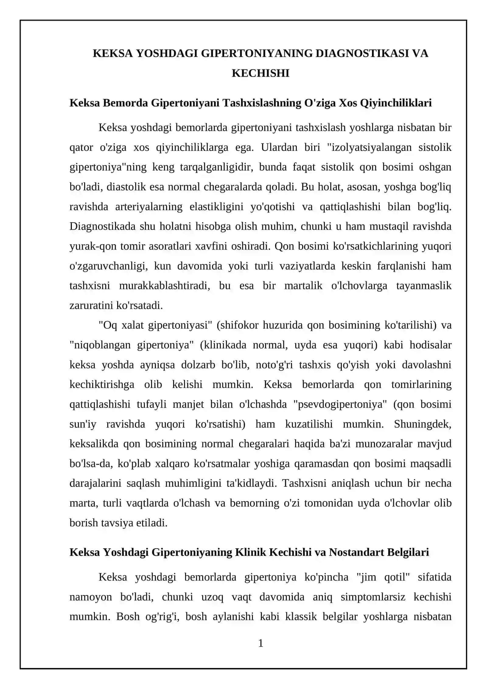 Keksa va qari yoshdagi bemorlarda gipertoniya kasalligining oʻziga xos kechishi va geriatrik bemorlarni parvarishlashda hamshiralik jarayoni 4