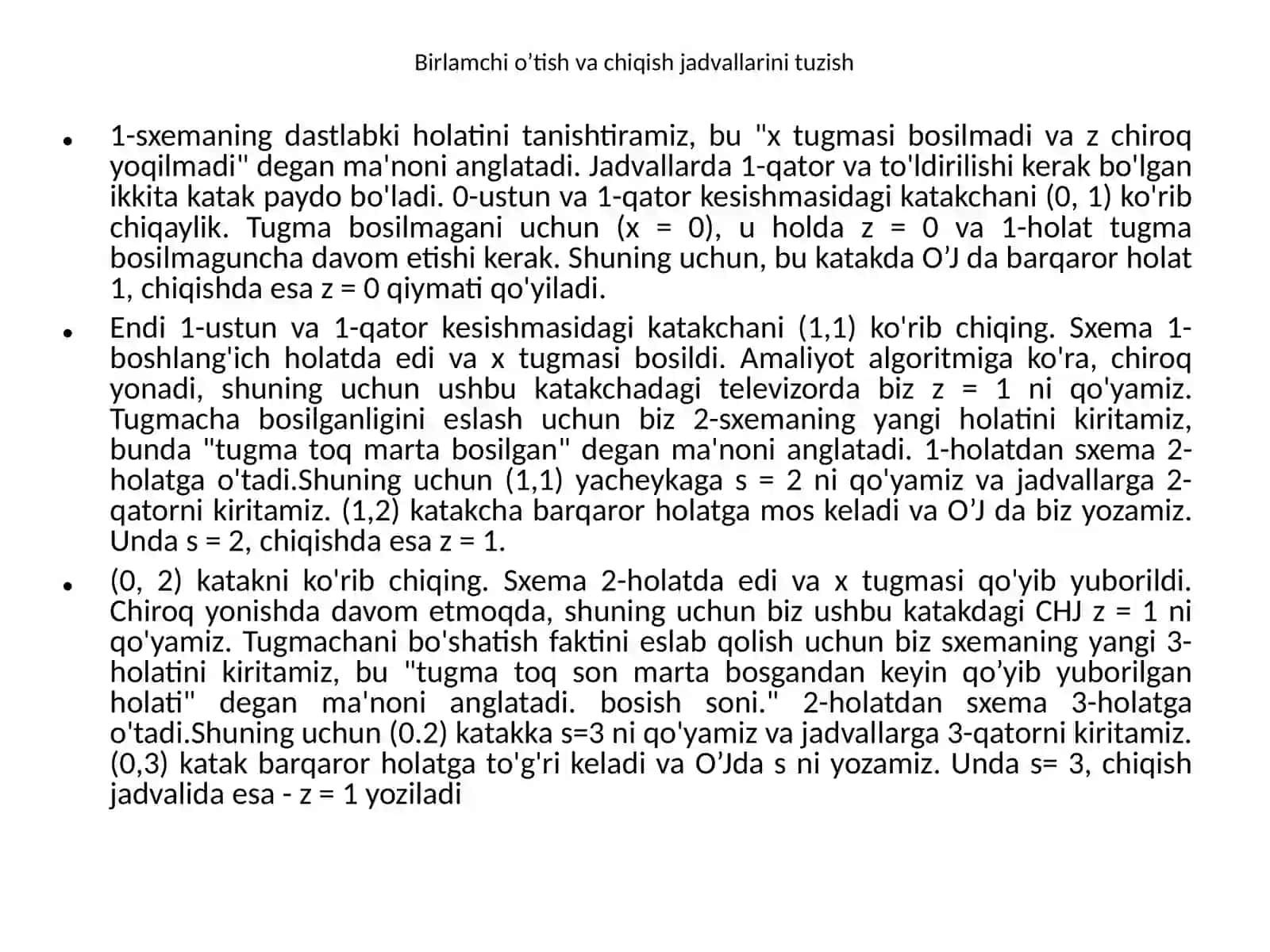 Xotira elementlari. Asinxron va Sinxron Triggerlar (Birlamchi o'tish va chiqish jadvallarini qurish va minimallashtirish 4