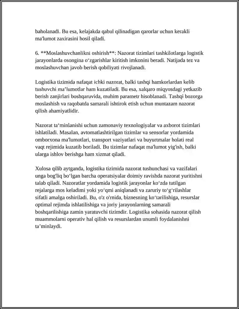 LOGISTIKA TIZIMIDA NAZORAT O‘RNATISH 4