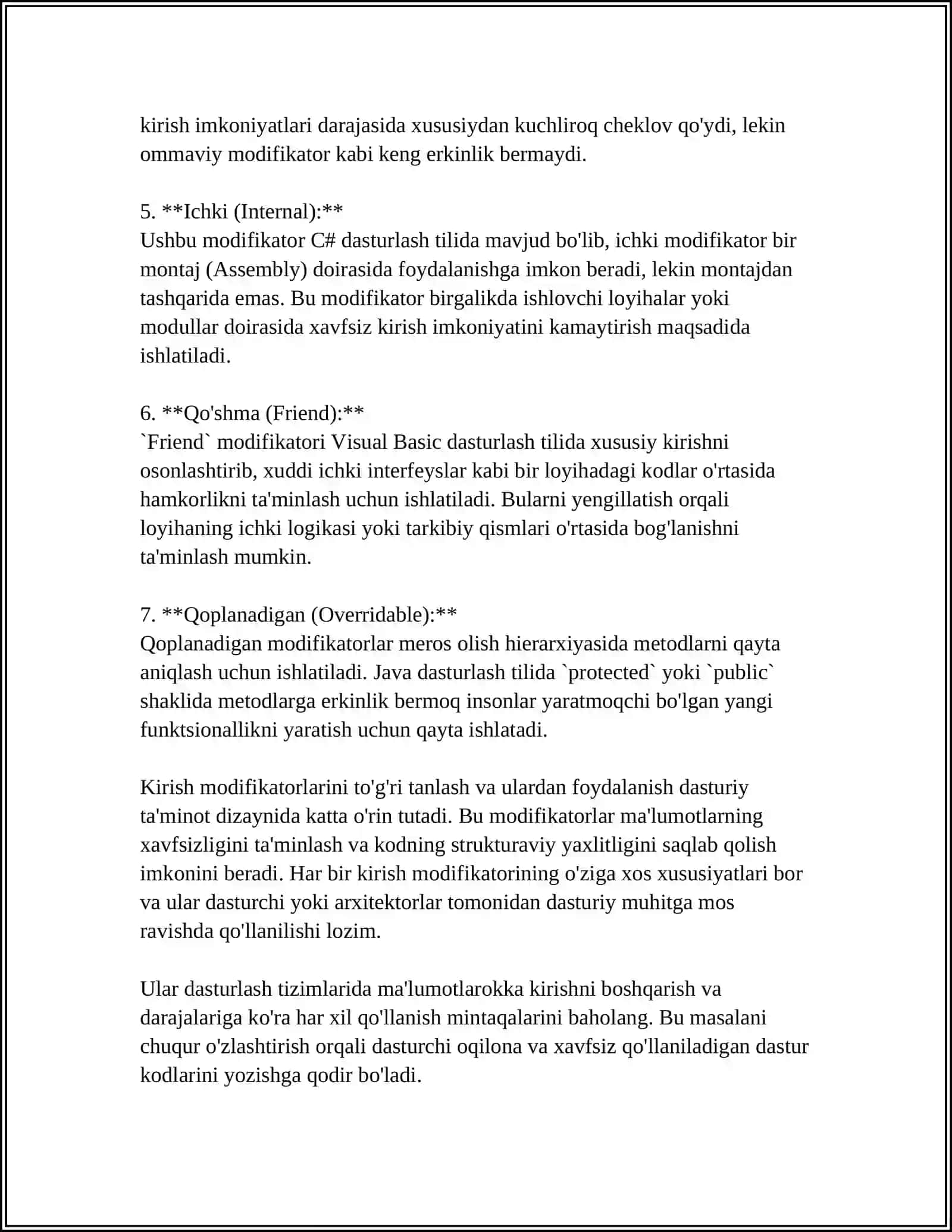 KIRISH MODIFIKATORLARI.MAYDON VA METODLAR 4