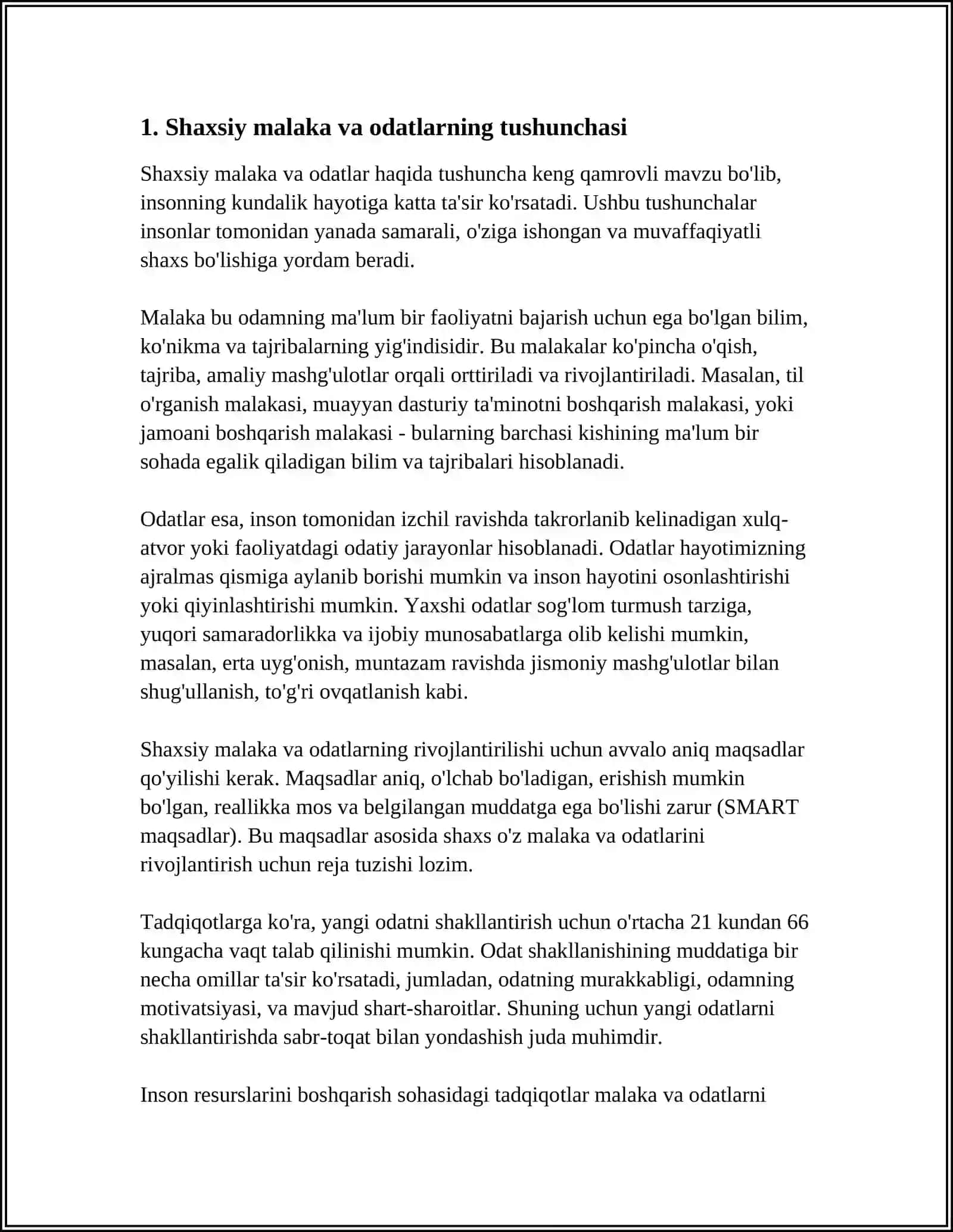 SHAXSIY MALAKA VA ODATLAR.KARN YIRASEK METODIKASINI O‘TKAZISH 4