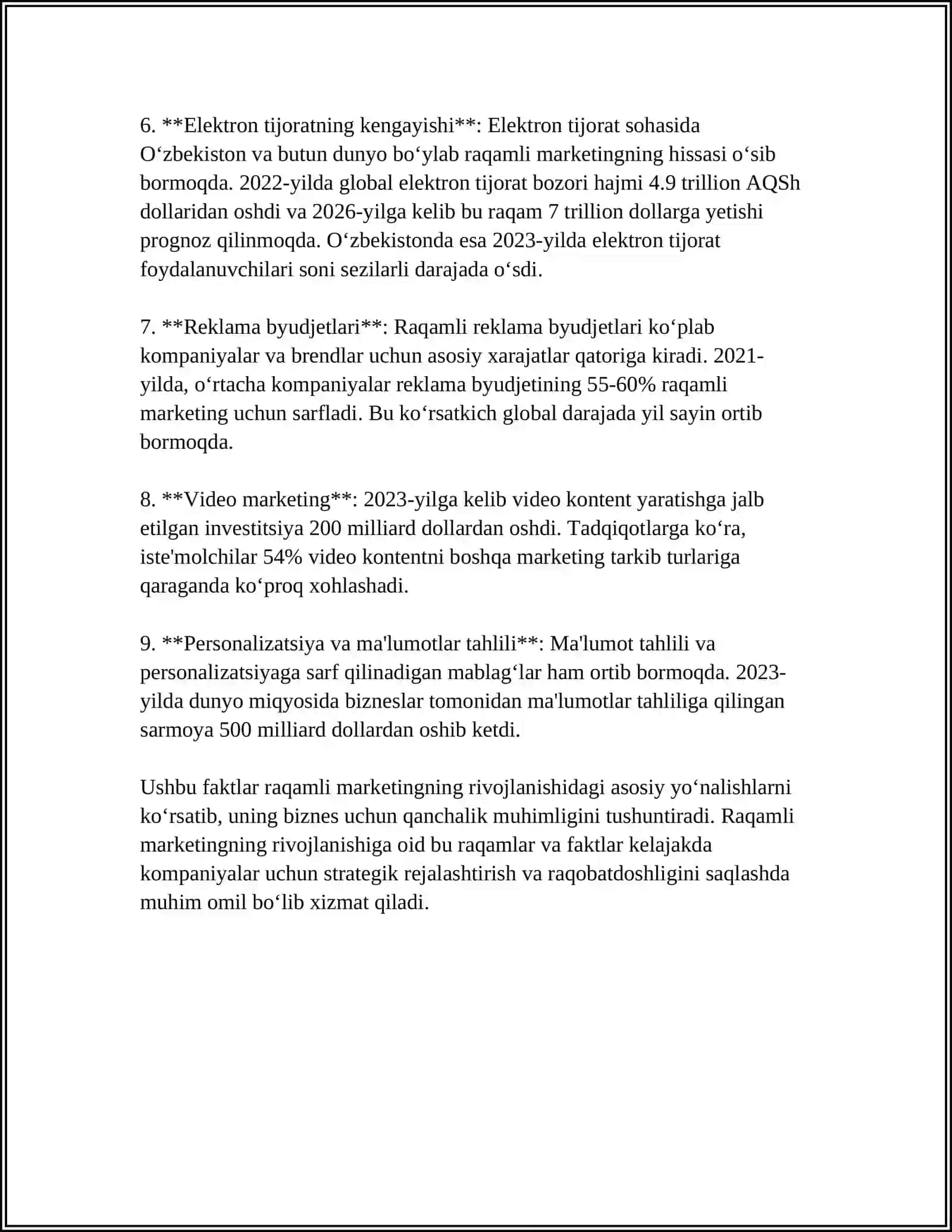 MUSTAQIL ISH Mavzu: MARKETINGNING USTUVOR ROLINING O‘ZGARISHI 4