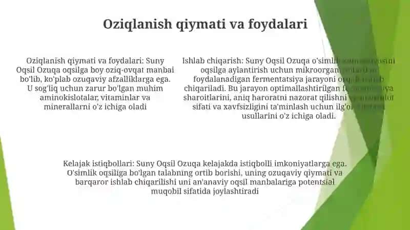 Suniy Oqsil Ozuqa Moddalarining Ishlab Chiqarilishi Va Kelgusidagi Imkoniyatlari 4