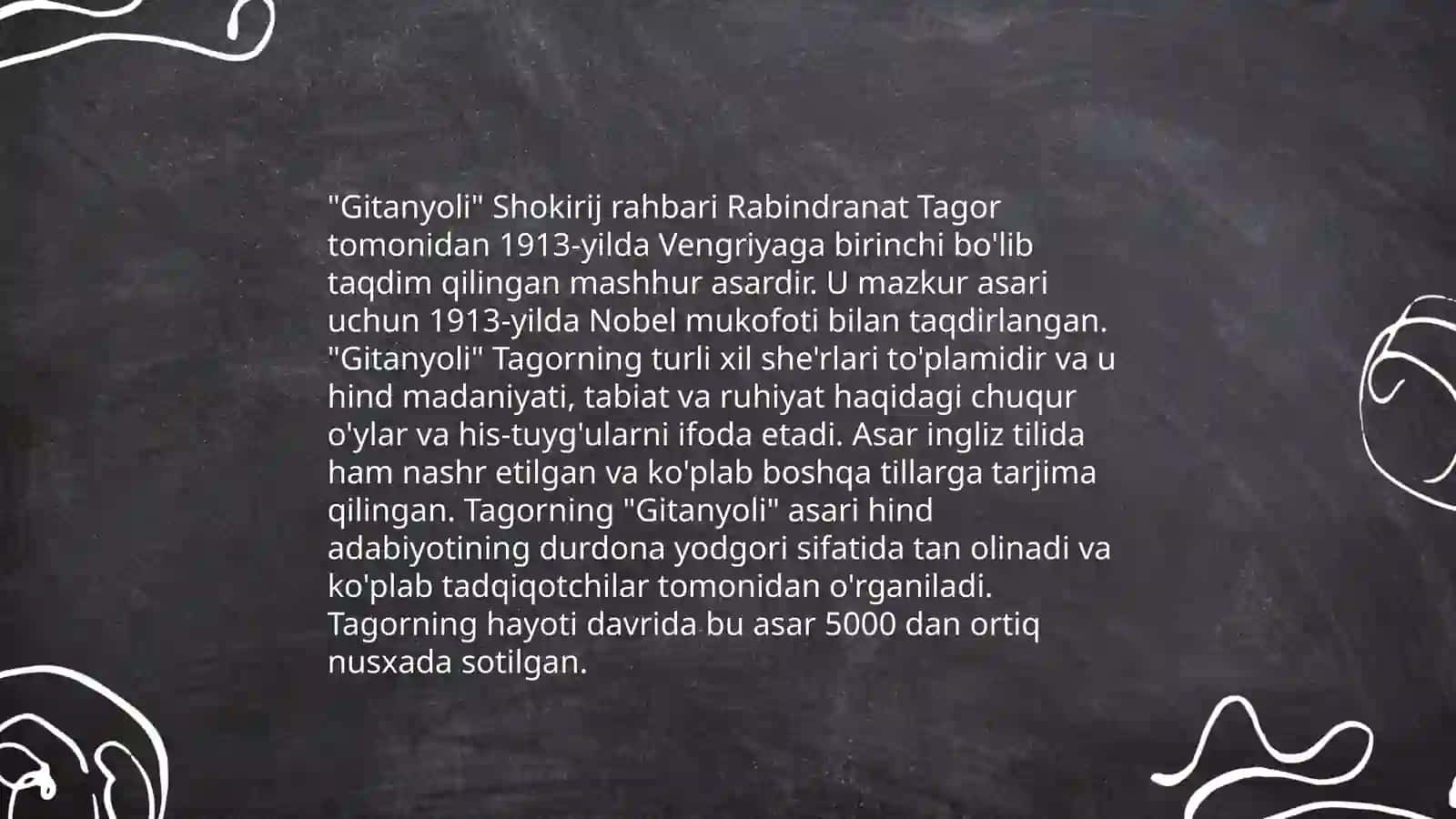 Sharq adabiyotida Nobel mukofoti sovrindorlari: Robindranath Tagor asarlari 4