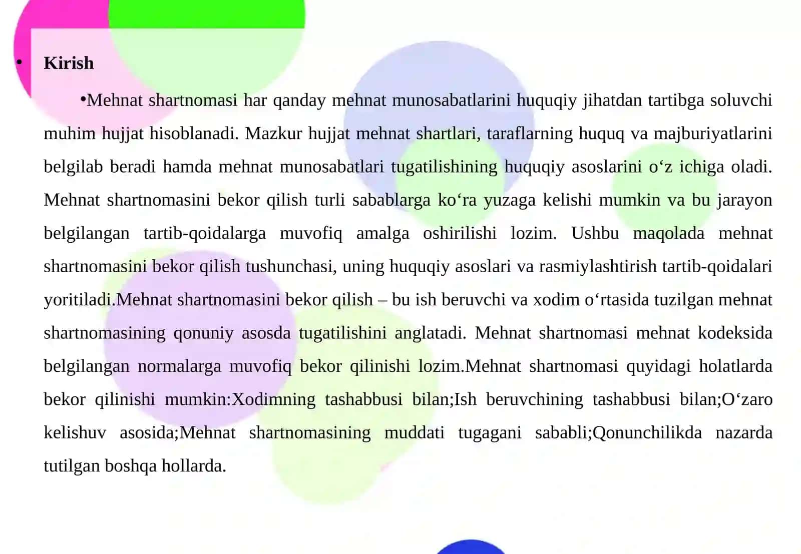 Mehnat shartnomasini bekorqilish 4