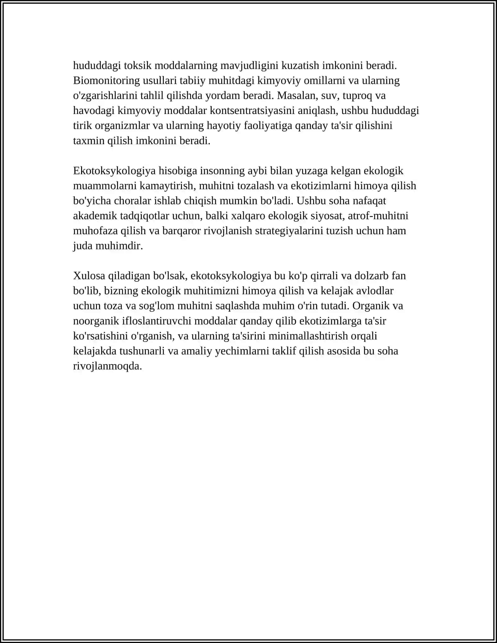 EKOTOKSIKOLOGIYA, KSENOBIOTIKLARNI TABIATDA AYLANISHI VA ULARNI KASALLIKLAR KO'RSATKICHLARINI OSHIB BORISHDAGI O'RNI VA AHAMIYATI 4