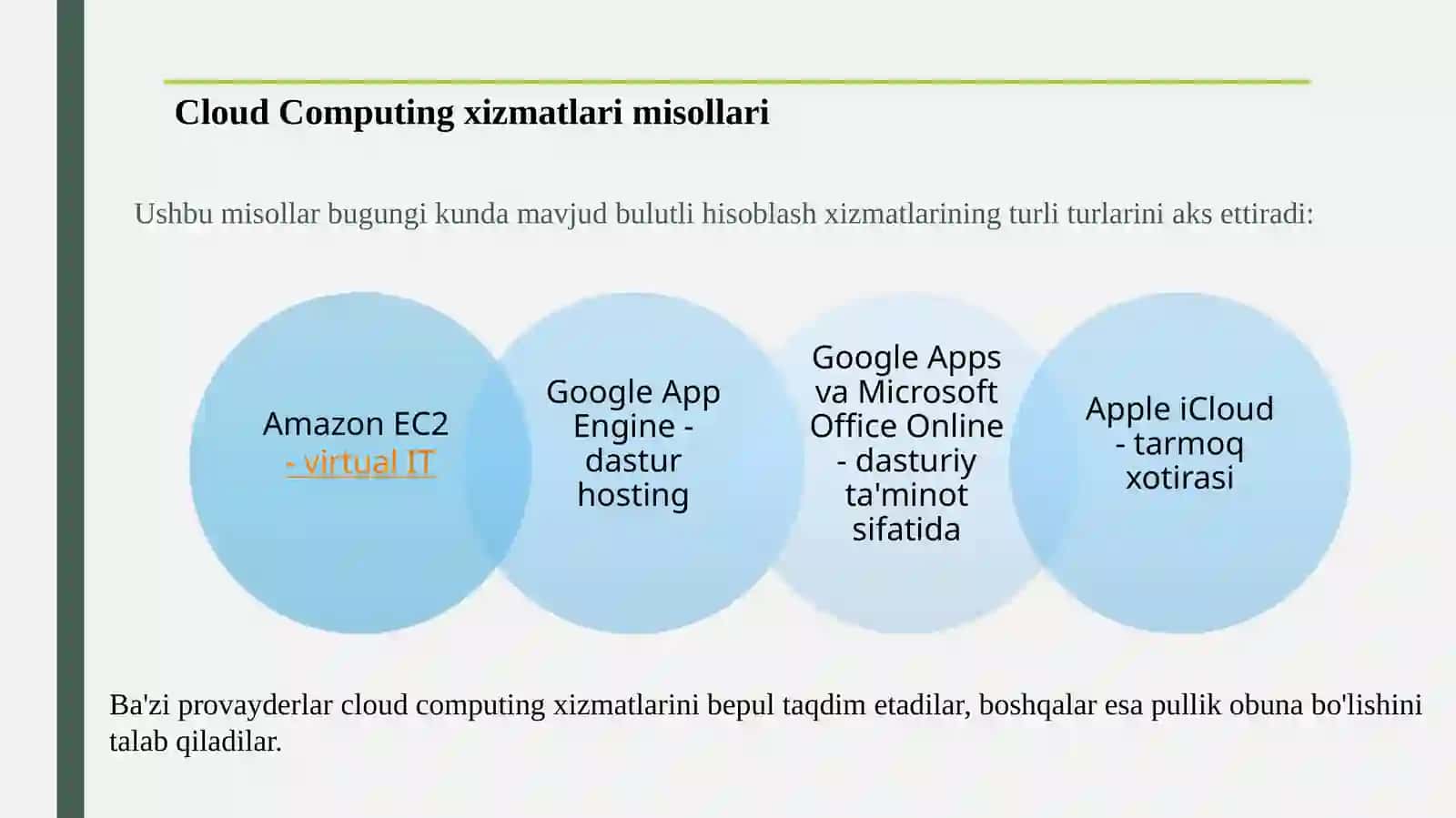 Bulutli hisoblashlar va ularning asosiy tushunchalari. Bulutli saqlash modellari 4