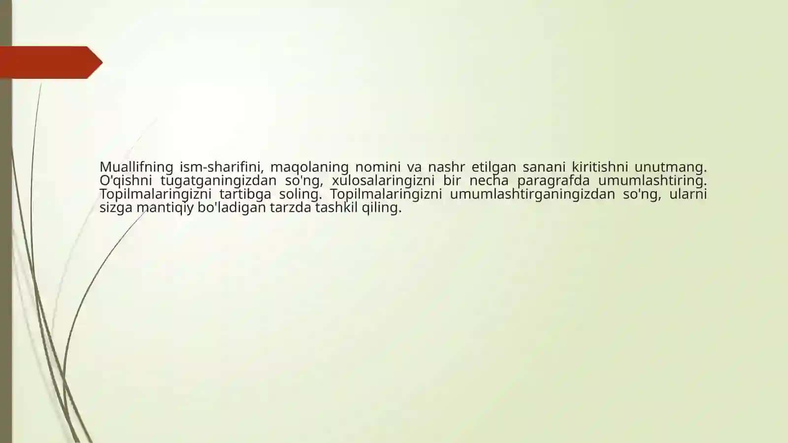 Tadqiqot mavzusi: O'zbek adabiyotlar ustida ishlash 4