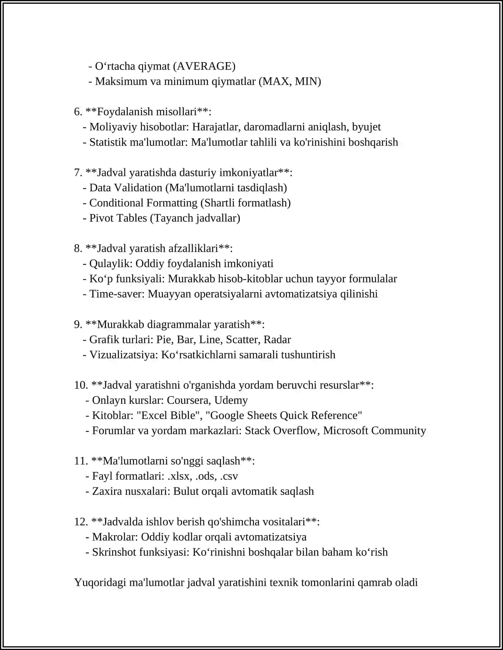 MS WORD DASTURIDA JADVALLAR BILAN ISHLASH 4