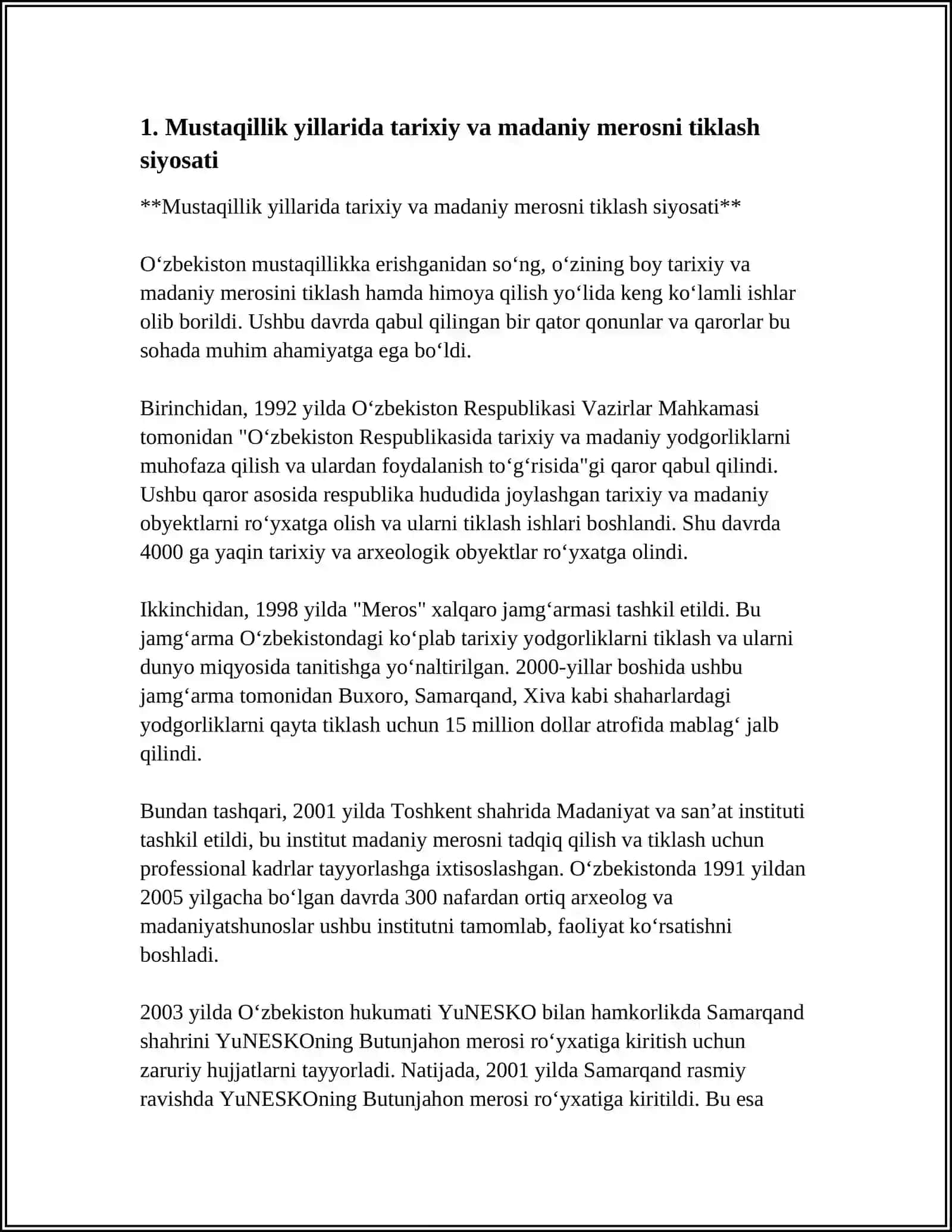 MUSTAQILLIK YILLARIDA O'ZBEKISTONDAGI MA'NAVIY VA MADANIY TARAQQIYOT 4