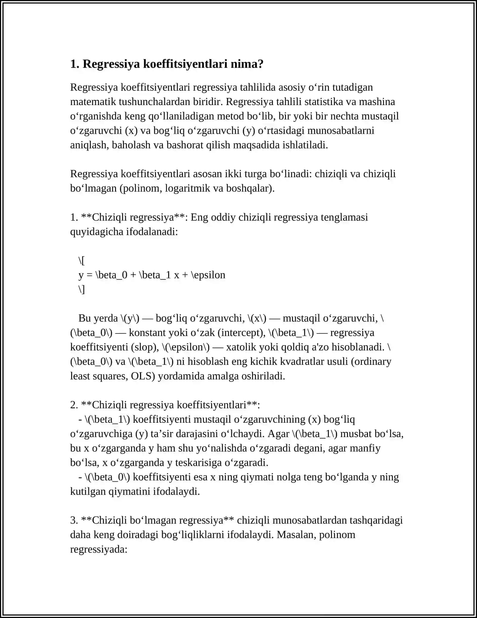 REGRESSIYA KOEFFITSIYENTLARINING IQTISODIY MOHIYATI NIMADAN IBORAT? 4
