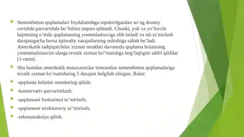 Sementbeton qoplamalari avtomobilyo'llarini rekonstruksiya qilish 4