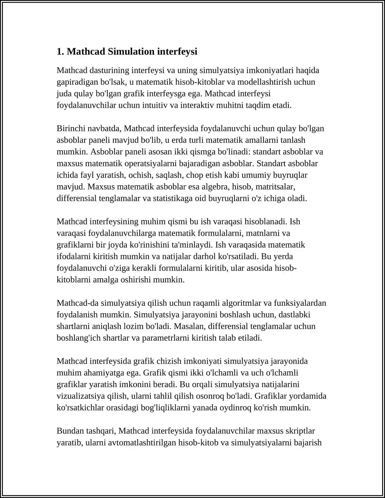 MATHCAD SIMULYATSIYA MUHITI HAQIDA TUSHUNCHA BERING 4
