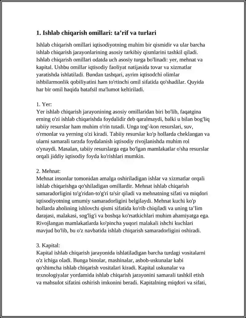 ISHLAB CHIQARISH OMILLLARI VA ISHLAB CHIQARISH OMILLARINING CHEKLI MAHSULDORLIGINI KAMAYISH QONUNI 4