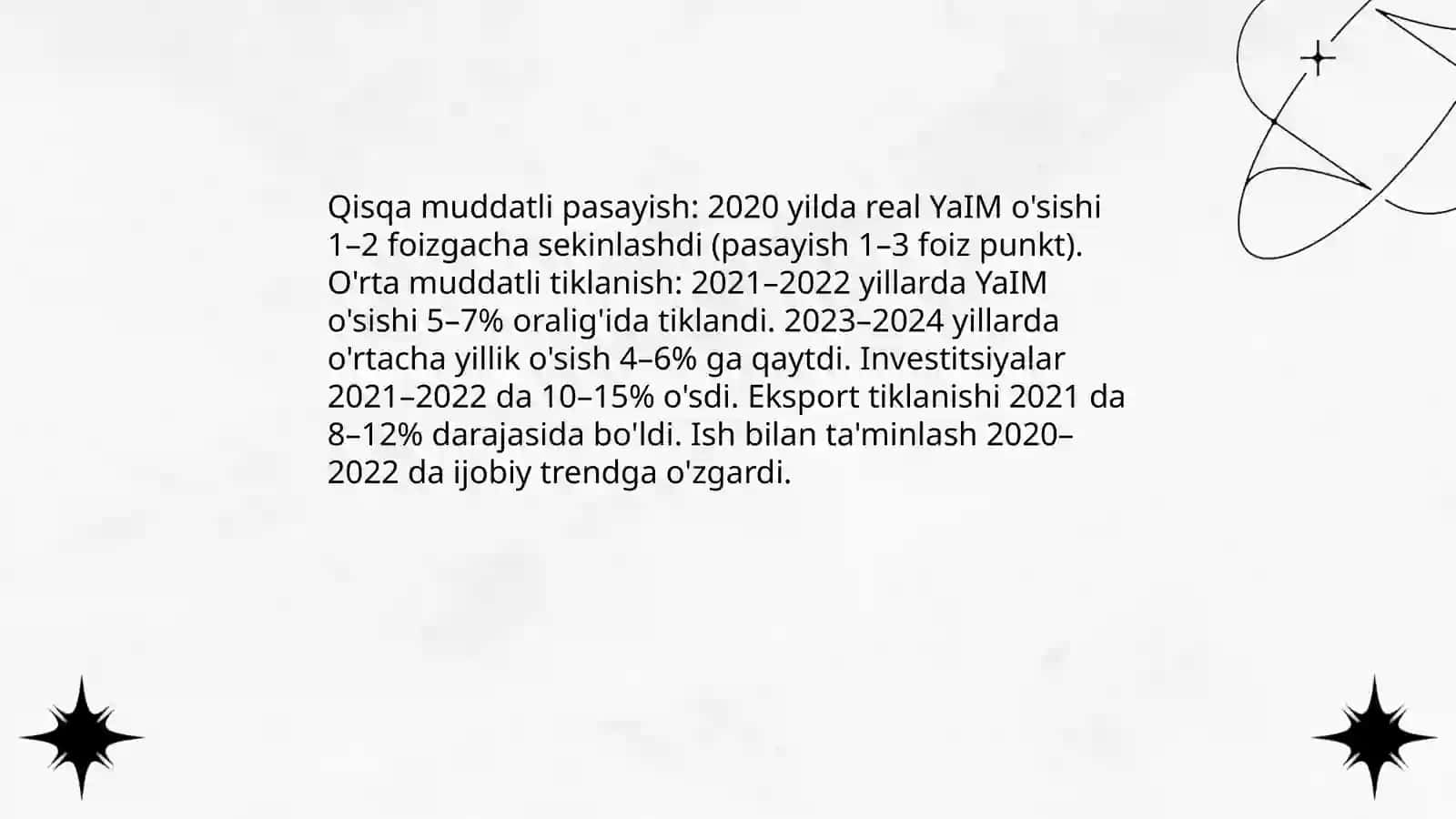COVID-19 PANDEMIYASINING OQIBATLARI (SHOKLARI ) IQTISODIY TIKLANISH DINAMIKASI: O'ZBEKISTON TAJRIBASI 4