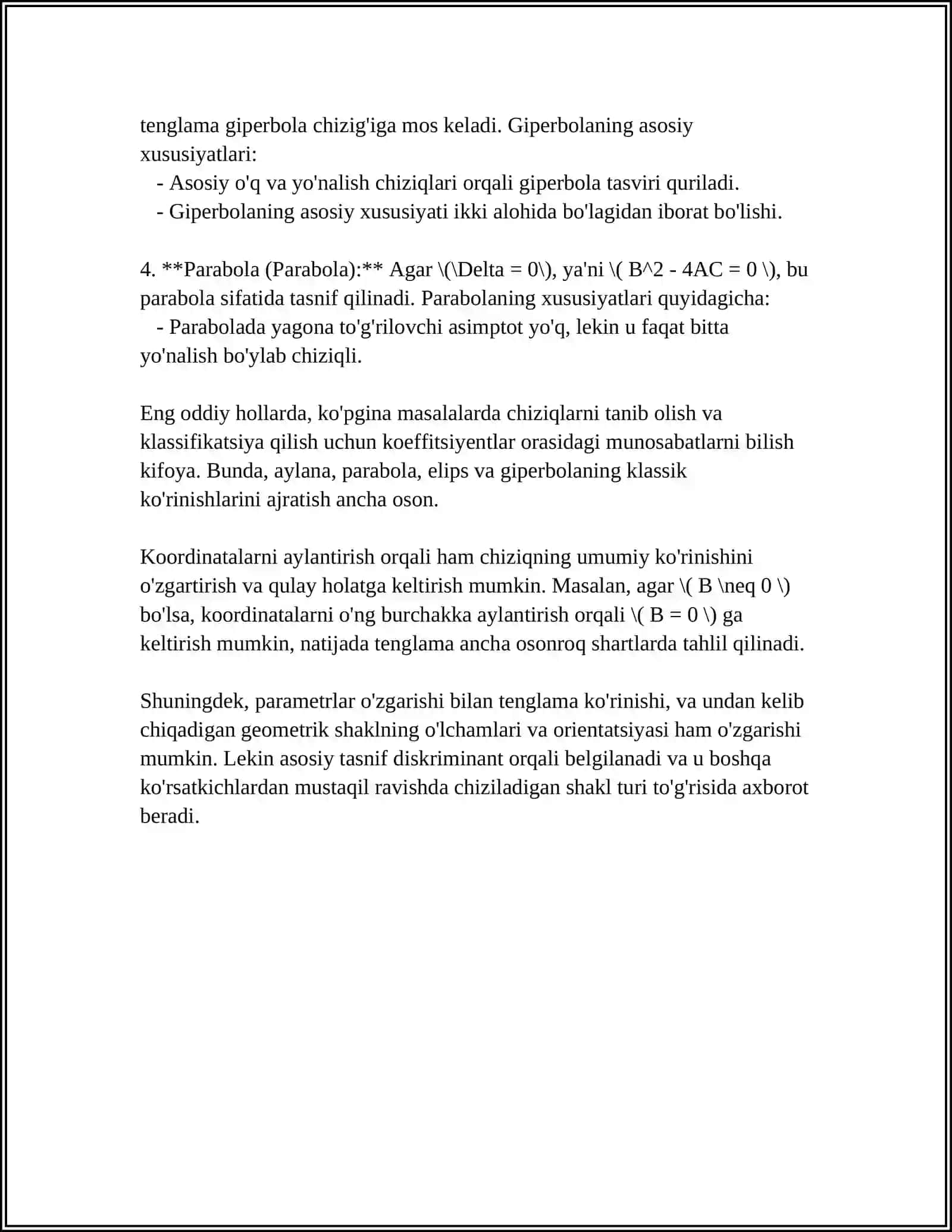IKKINCHI TARTIBLI CHIZIQLAR. AYLANA, ELIPS, PARABALA, GEPERBALA 4