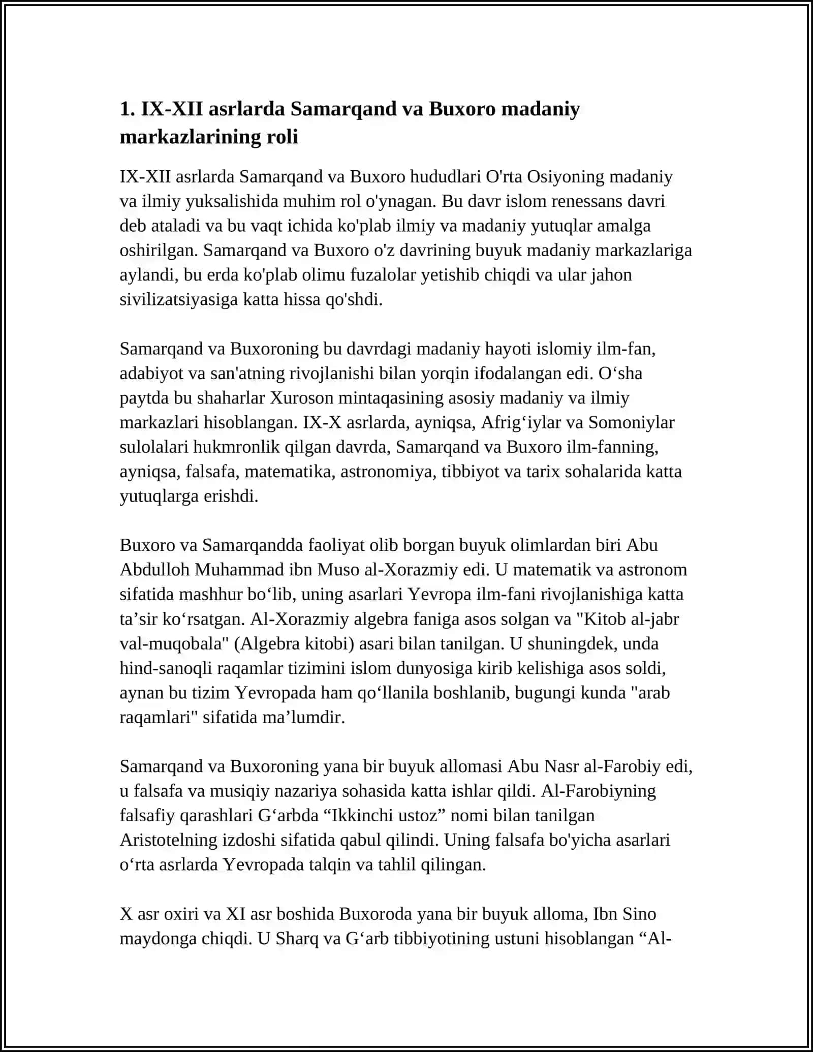IX-XII ASRLARDA MAMLAKATIMIZ HUDUDIDA RO‘Y BERGAN MADANIY UYG‘ONISH (RENESSANS) 4