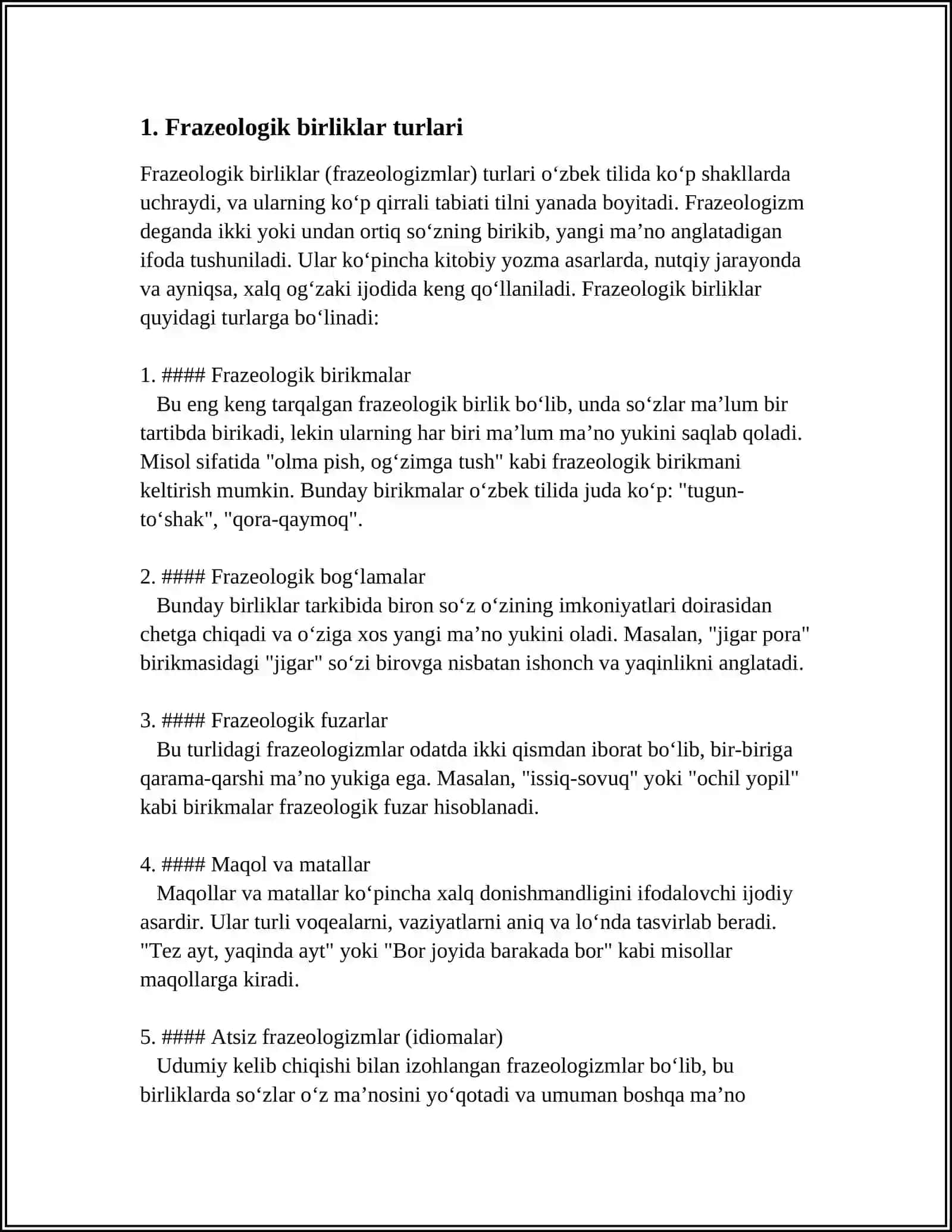 FRAZEOLOGIYA. FRAZEOLOGIK EKVIVALENTLIK HODISASI 4