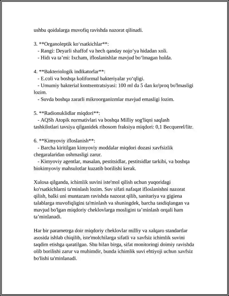 Ichimlik suvining sifat standartlari 4