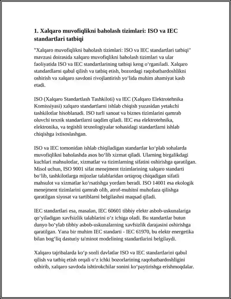Xalqaro muvofiqlikni baholash tizimlari: ISO va IEC standartlari tatbiqi 4