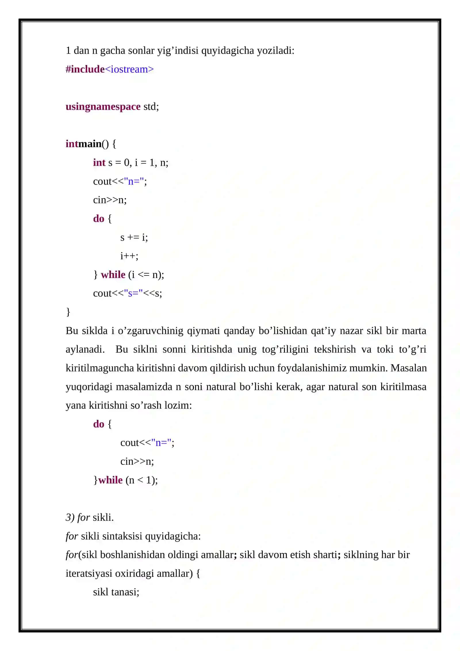 Takrorlanuvchi algoritmlarni dasturlash 4
