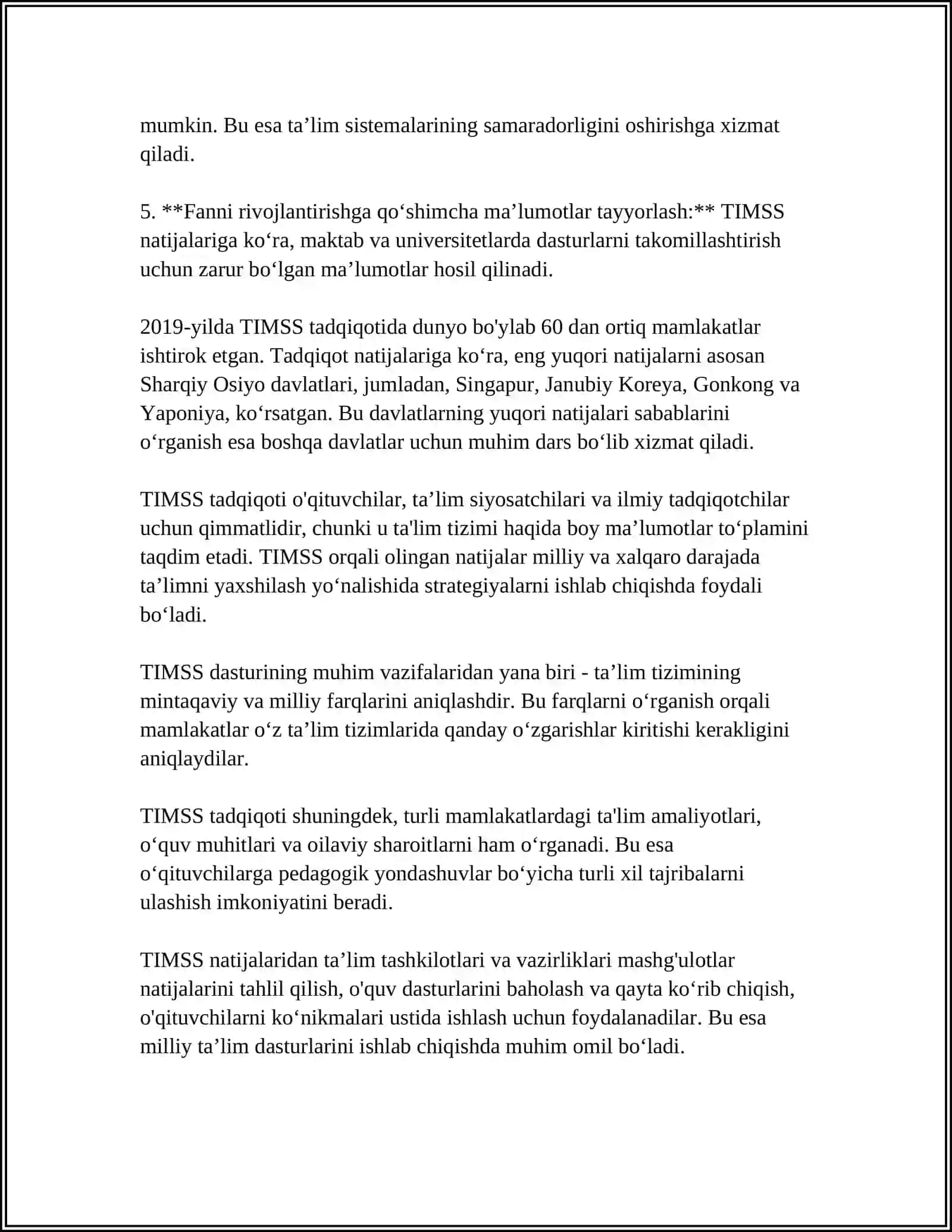 XALQARO BAHOLASH DASTURI TIMSS VA PISA TOPSHIRIQLARNING TURLARI VA BAHOLASH MEZONLARI 4