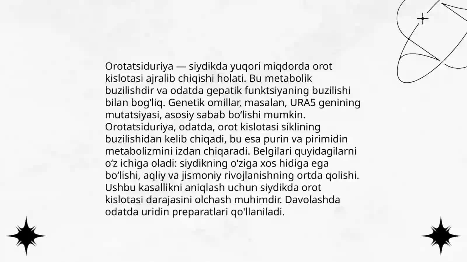 Orotatsiduriya, uning sabablari va uridin bilan davolash mexanizmi 4