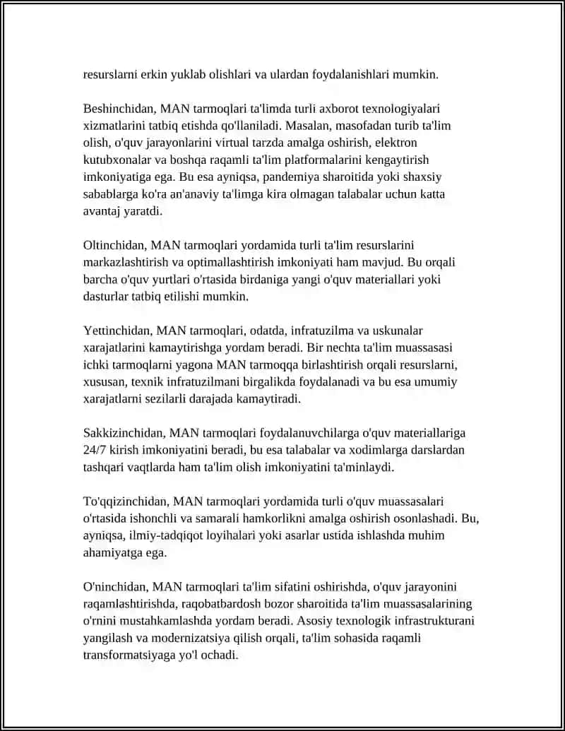 MAN TARMOQLARINING QÓLLANILISH SOHASI 4
