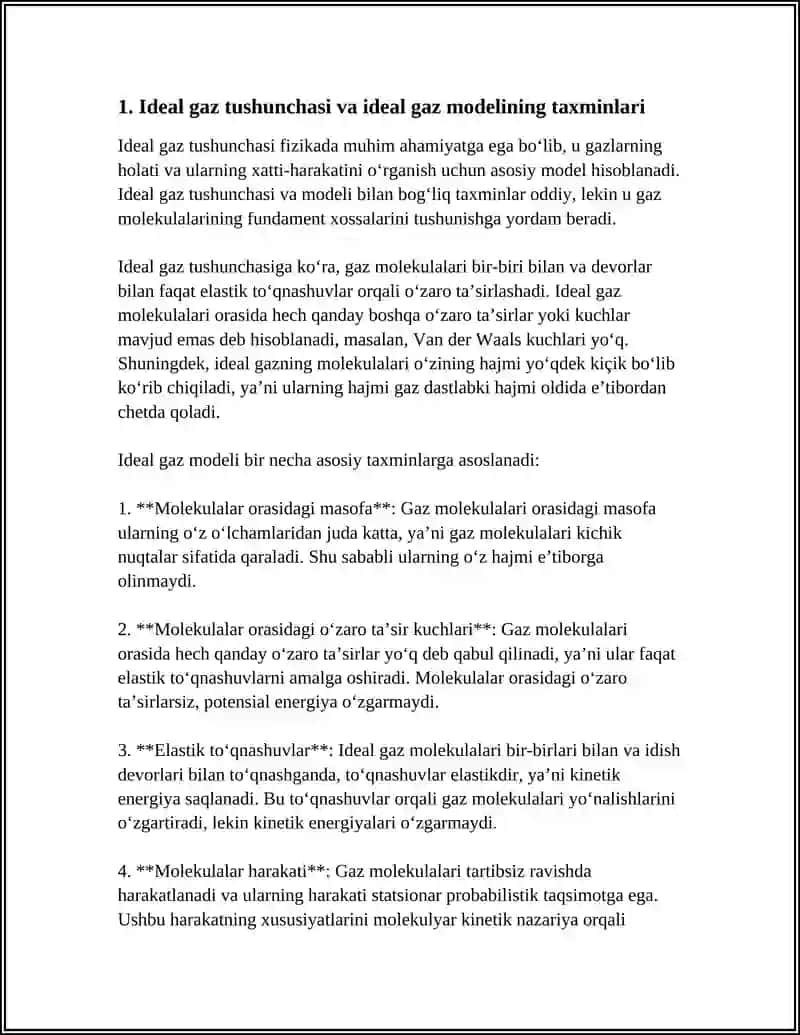 IDEAL GAZ: MOLEKULYAR KINETIK NAZARIYA ICHKI ENERGIYA KLAPEYRON MENDELEYEV TENGLAMASI. TERMODINAMIKANING BIRINCHI QONUNI. TERMODINAMIKANING IKKINCHI QONUNI. SUYUQLIK VA QATTIQ JISMLAR 4