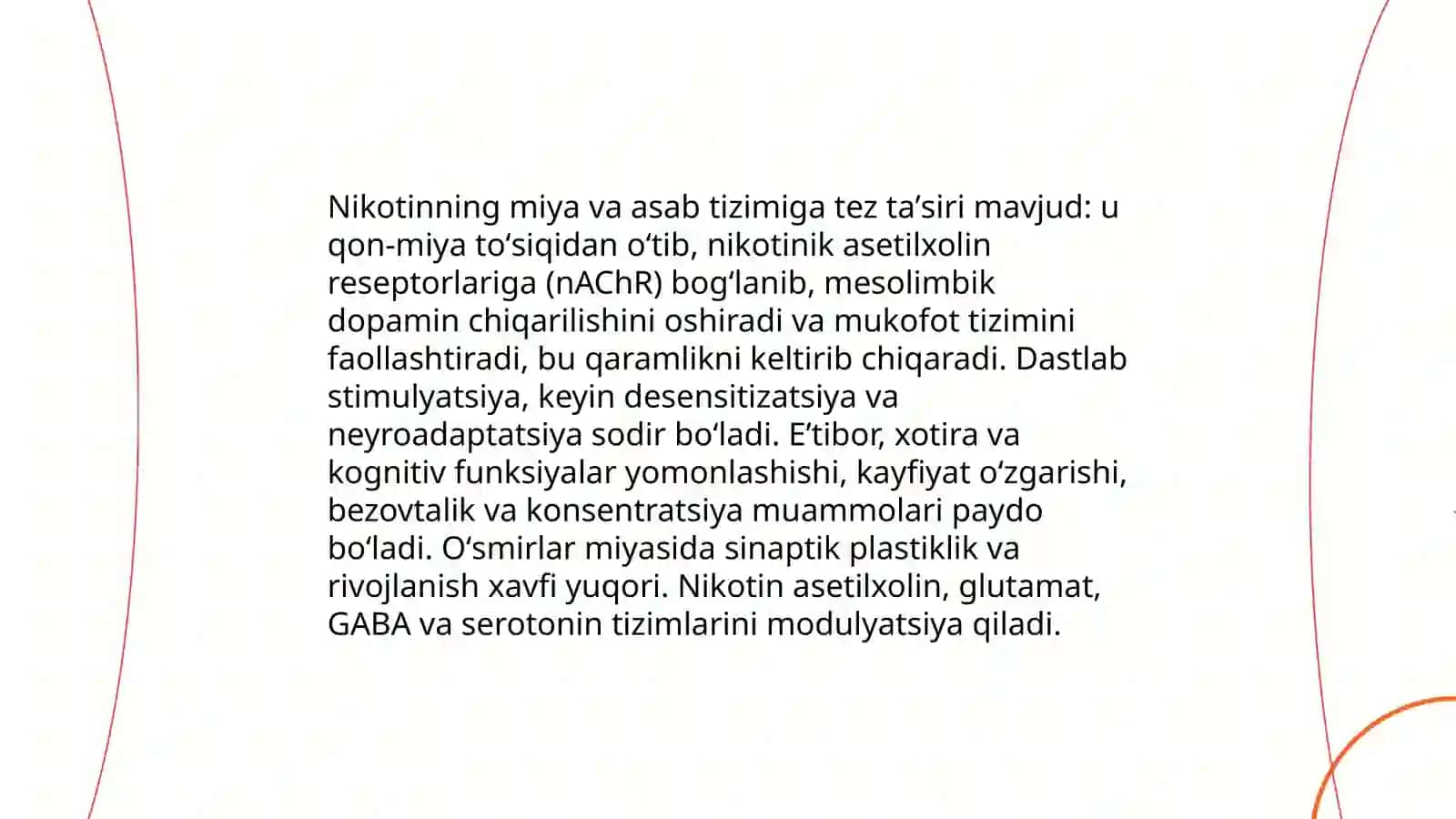Nikotinizm va uning asoratlari.Nikotinizimning o’smirlar va ayollar organizmiga ta’siri 4
