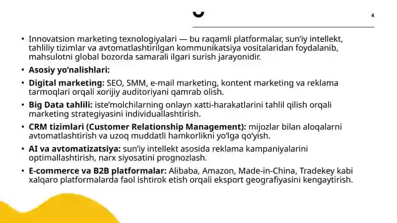 Korxonalarda eksport salohiyatni oshirishda innovatsion marketing texnologiyalaridan samarali foydalanish 4