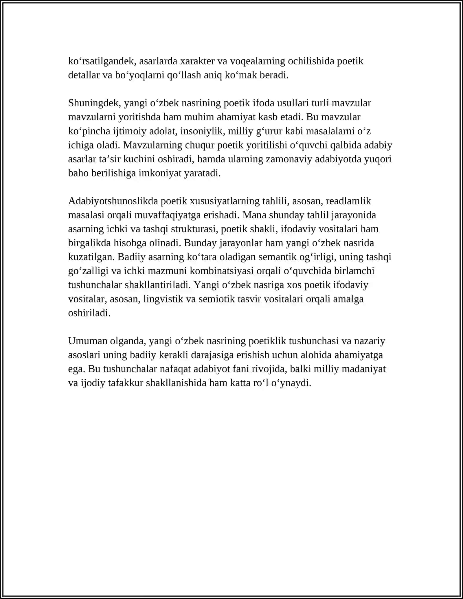 Yangi Oʻzbek nasrining poetik xususiyatlariga doir adabiyotlar tahlili 4