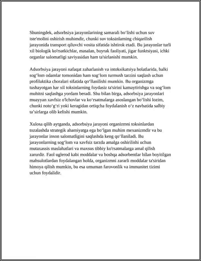 ORGANIZMNING VAQT FAOLIYATIDA VA DAVOLASH USULLARIDA ADSORBSIYA JARAYONINING AHAMIYATI 4