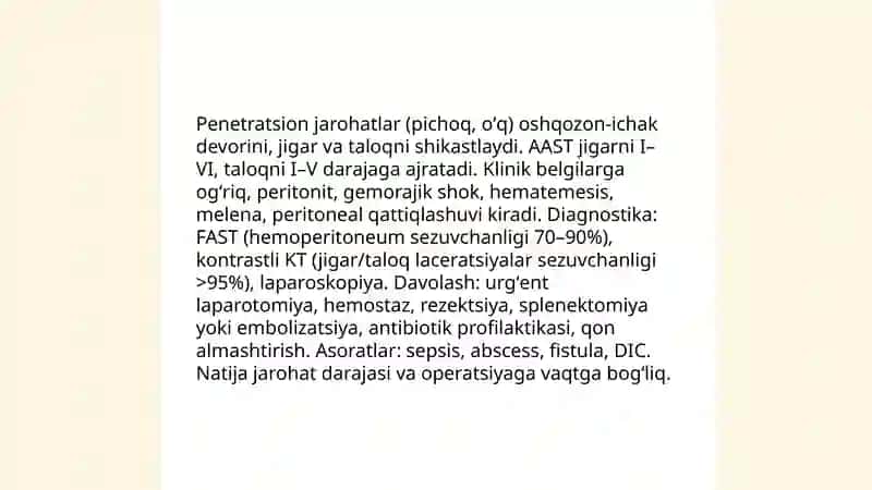 Oshqozon va ichak yoʻllari jigar va taloq jarohatlari 4