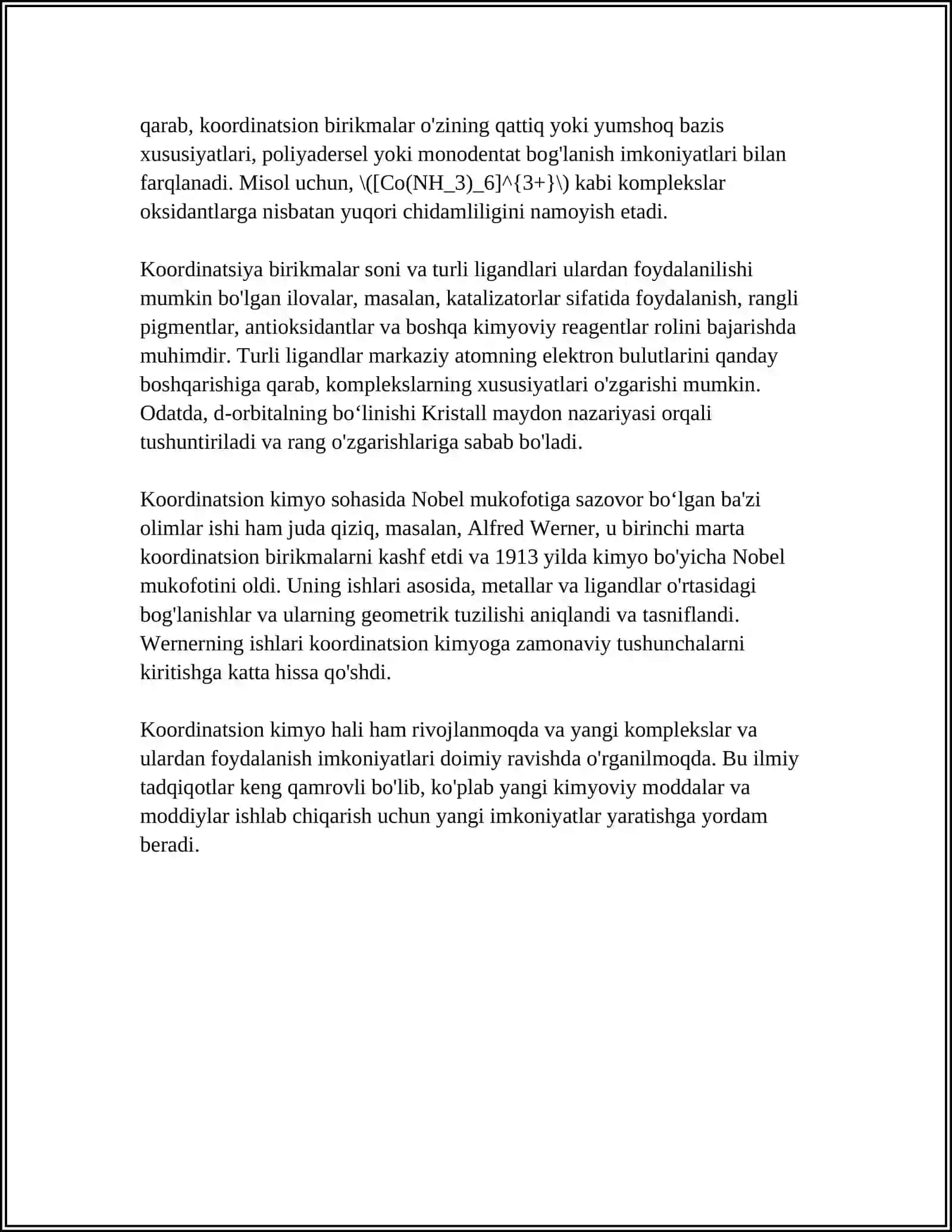MUSTAQIL ISH Mavzu: KOORDINATSION BIRIKMALAR 4