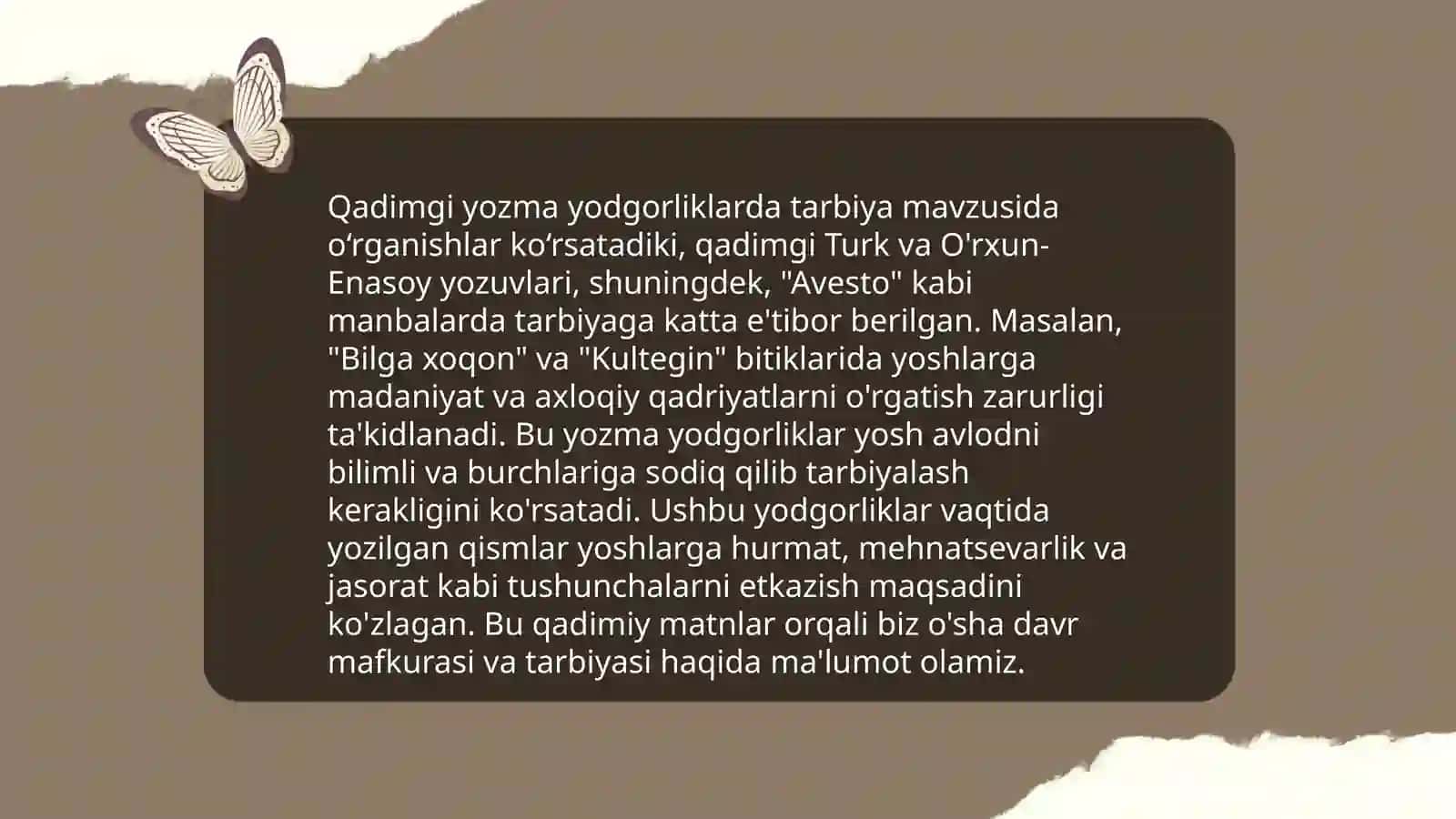Eng qadimgi yozma yodigorliklarda taʼlim va tarbiya masalsi. Avesto 4