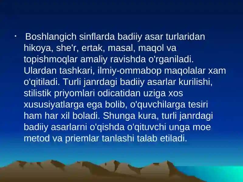 TURLI JANRDAGI ASARLAR USTIDA ISHLASH MЕTODIKASI 4