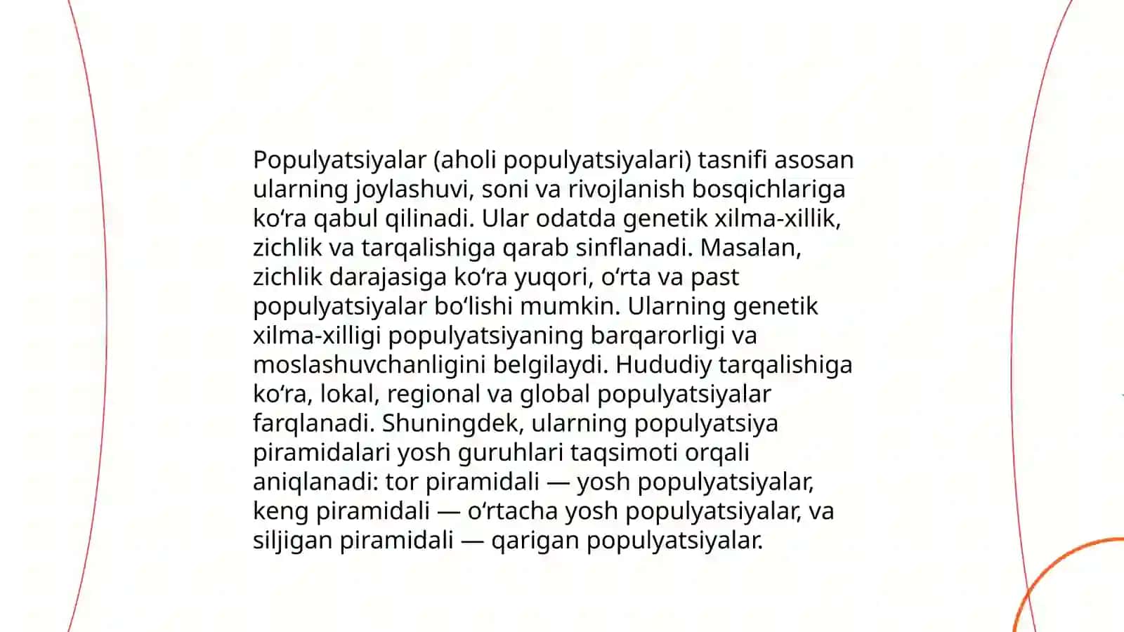 Populyatsiyalarning umumiy tasnifi. Populyatsiyalarning asosiy xususiyatlari 4