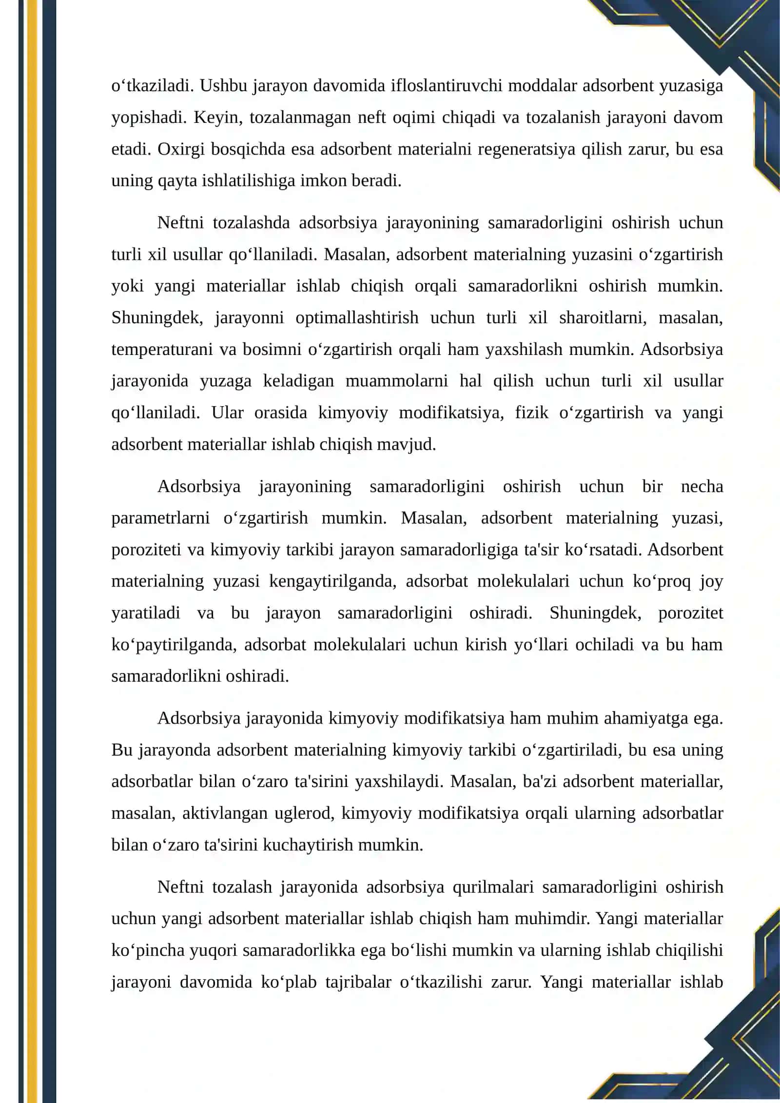 Adsorbsiya qurilmalarining turlari va hisobi. Neftnitozalashda ishlatilishi. 4
