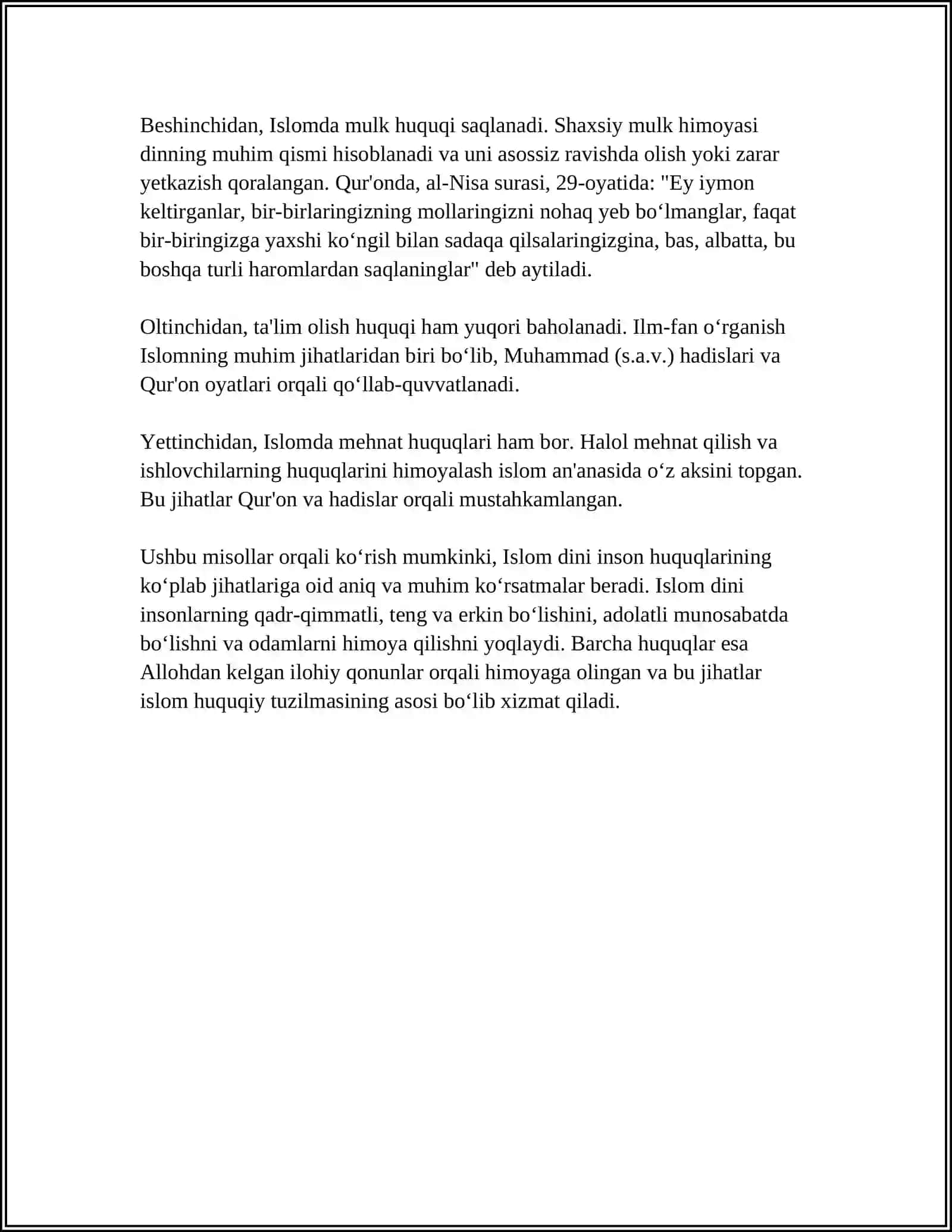 ISLOMDA INSON HUQUQLARI HIMOYASI, IJTIMOIY TENGLIK, ADOLAT VA TOLERANTLIK 4